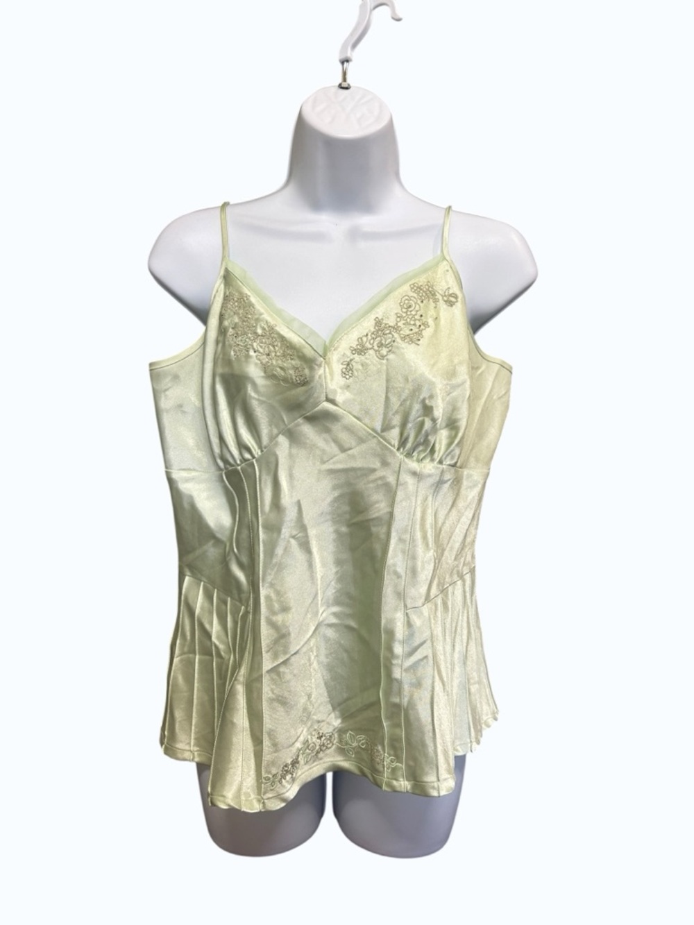 Ricki’s Embroidered & Beaded Satin Camisole Top Pale Green Size L